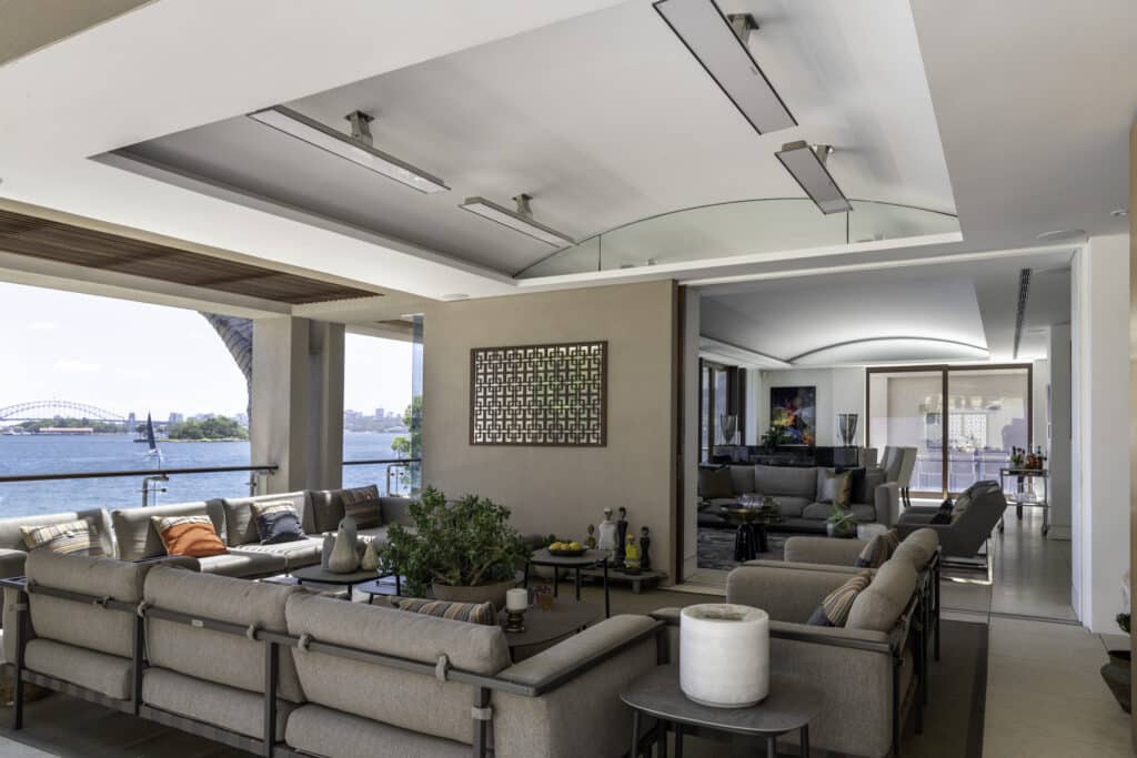 316 Stainless Electric Radiant Heaters at Beach House Patio setting